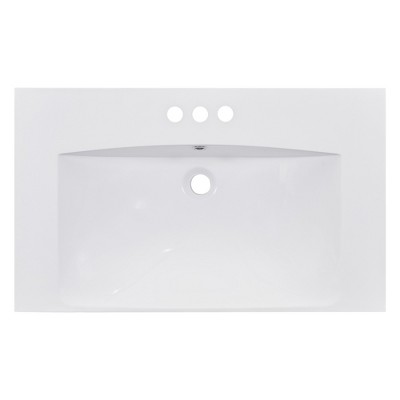 30" Single Bathroom Basin Sink, Vanity Top Only, 3-Faucet Holes, Resin