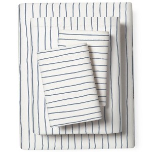 Makemake Organics GOTS Certified Organic Cotton Kids Sheet Set - Navy Blue Stripes - 1 of 4