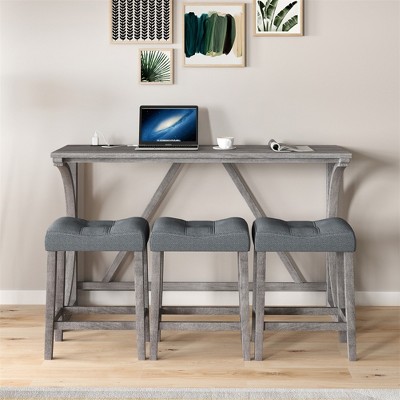 Bar Table Set With Power Socket, Bar Table And Chair Set, 4 Piece Dining Table Set, Industrial Breakfast Table Set