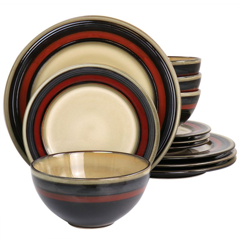 Gibson Elite Everston 12 Piece Stoneware Dinnerware Set in Red and Brown, 1 of 8