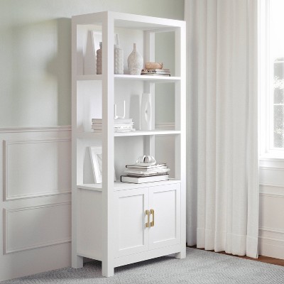 White 68" Wood Shaker Bookcase with Brass Hardware