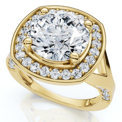 Pompeii3 Certified 3 5/8Ct Cushion Halo Diamond Engagement Ring 14k Gold Lab Created F/VS
