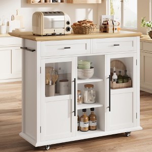 Foldable Kitchen Island Cart With Wheels, Spice Rack And Towel Holder Compact Mobile Storage Cart For Small Kitchens, Camping And RVs - 1 of 4