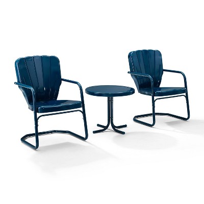 Vintage Navy Clamshell 2-Person Metal Outdoor Seating Set