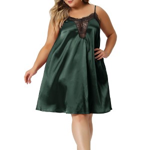 Agnes Orinda Women's Plus Size Lace Spaghetti Lounge Nightgowns - 1 of 4