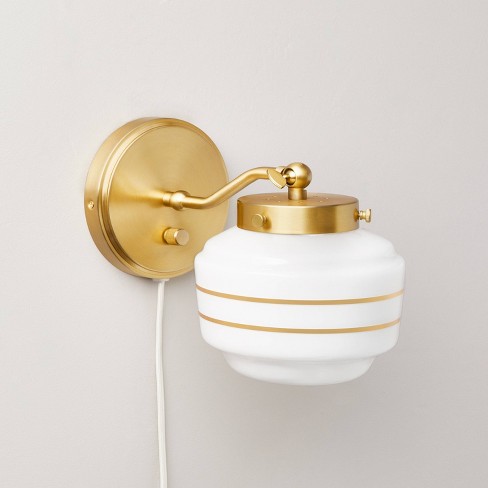 Milk Glass Striped Wall Sconce Brass Finish - Hearth & Hand™ With