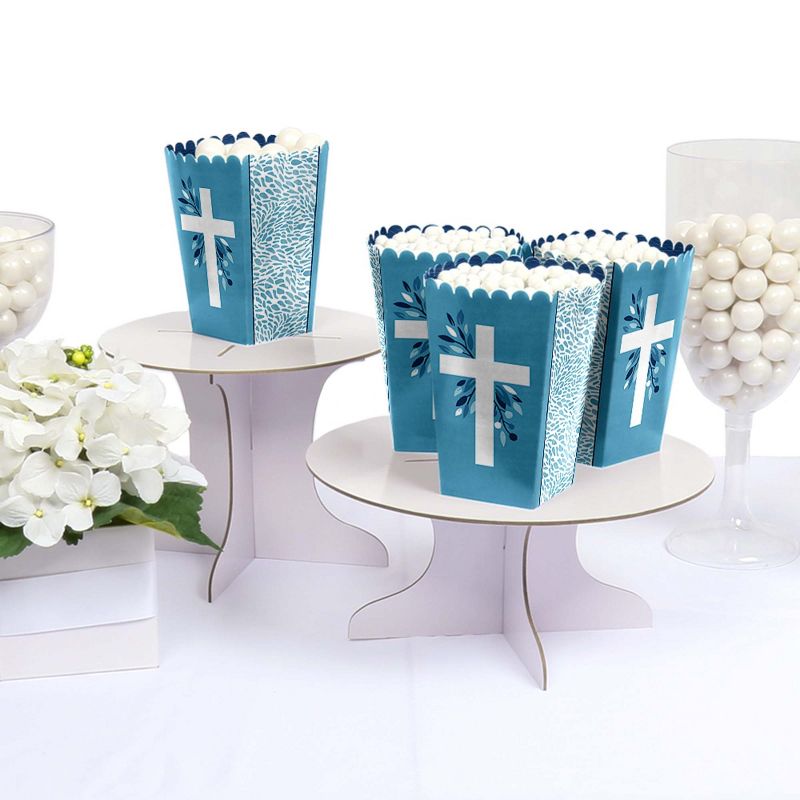 Big Dot of Happiness Blue Elegant Cross - Boy Religious Party Favor Popcorn Treat Boxes - Set of 12, 3 of 6