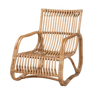 GDFStudio Phoenix Bohemian Natural Rattan Accent Chair with Rounded ...