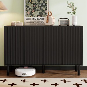 55" Minimalist Shoe Cabinet with Fluted 4 Doors & Adjustable Shelves, Large Storage Sideboard for Entryway Living Room-3irtyhousy - 1 of 4