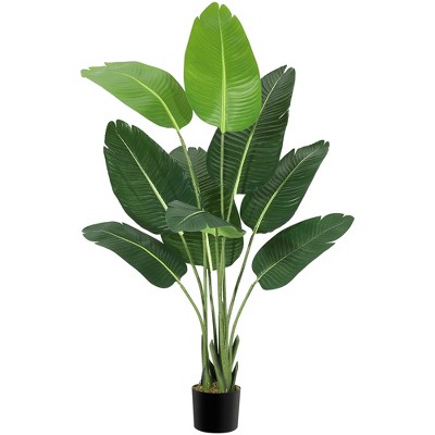 4.5FT Artificial Tree Bird, Artificial Plant with 8 Trunks Fake, Faux Plants Fake Banana Tree Plant, for Home Decor, Indoor, Outdoor