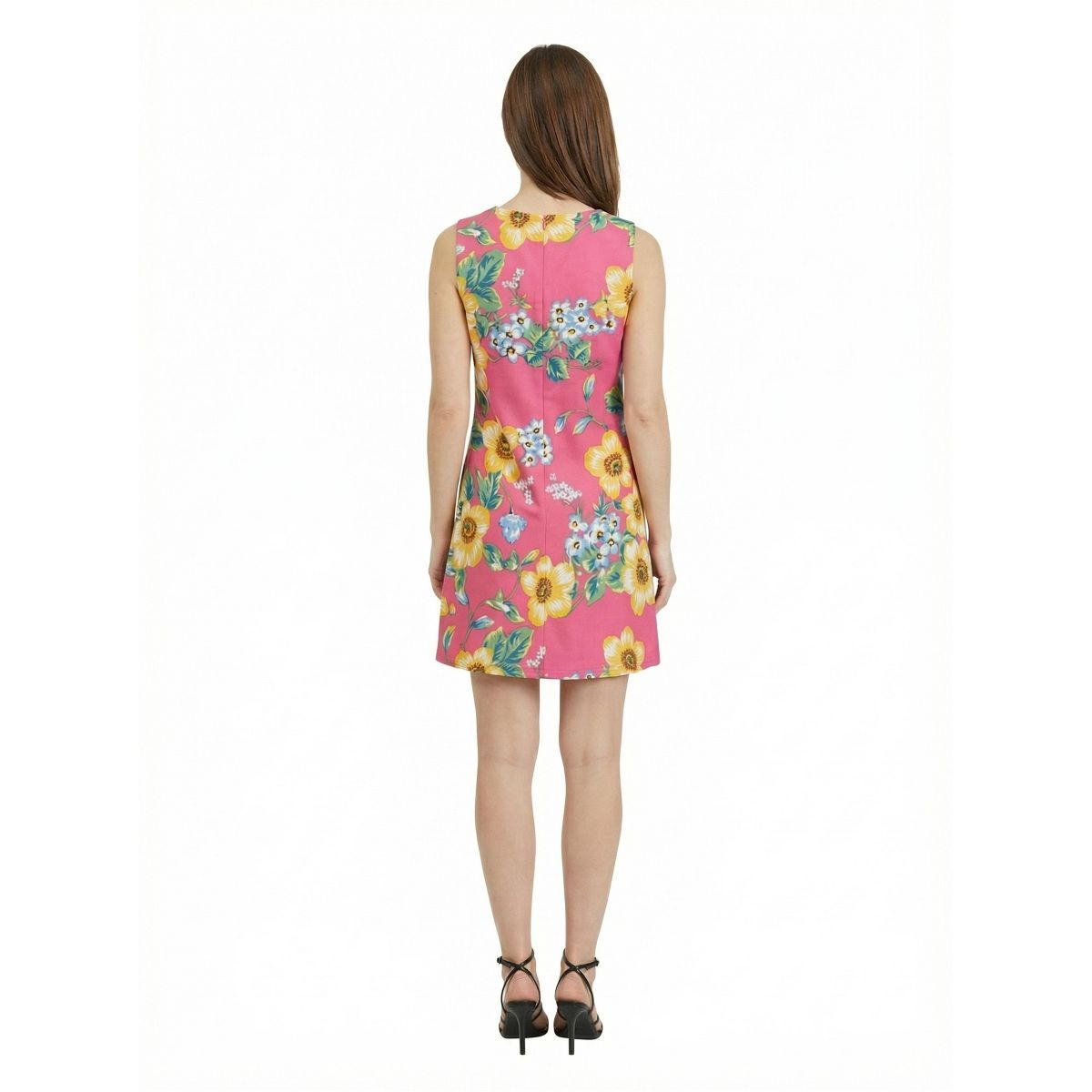 24seven Essential Petite Pink Floral Round Neck Sleeveless A Line Mini Shift Dress - thumbnail 3