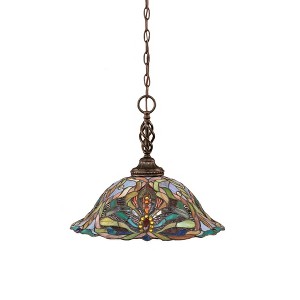 Toltec Lighting Elegante 1 - Light Pendant in  Dark Granite with 19" Kaleidoscope Art Glass Shade - 1 of 1