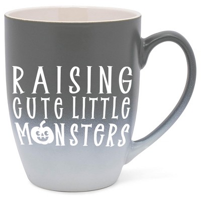 Elanze Designs Raising Little Monsters Two Toned Ombre Matte Grey and White 12 ounce Ceramic Stoneware Coffee Cup Mug