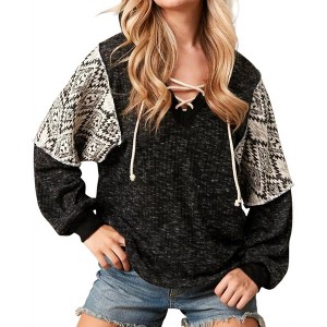 Women's Lace Up Hoodie with Aztec Sleeves - Sugarfox - 1 of 4