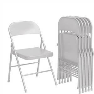 6/8 Pack All-Steel Folding Chairs with Backrest, Heavy Duty Metal Foldable Dining Chair Set of 4 Hold Up to 350 LBS, Orange Portable Chair for Office - 1 of 4
