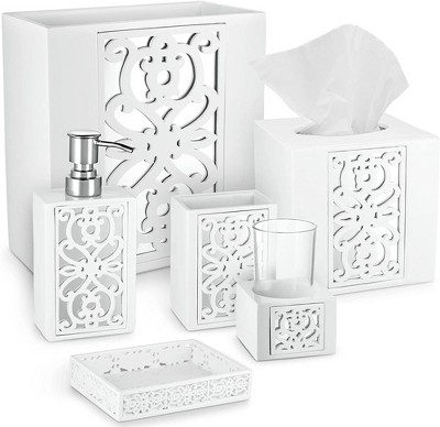 Creative Scents Silver Bathroom Accessories Set - Mosaic Glass 6 Piece Bathroom Set Includes: Toilet Brush and Holder Set, Tissue Box Cover, Toothbrus