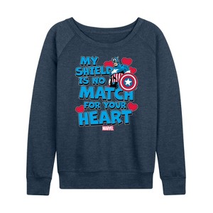 Women's - Marvel - Captain America My Shield Valentine Lightweight French Terry Wide Neck Long Sleeve Shirt - 1 of 4