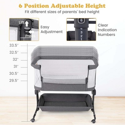Costway - Brandclub - Costway Baby Bassinet Bedside Sleeper with6-Level Adjustable Height 3°-8° Incline Angle Grey Costway - Brandclub - Costway Baby Bassinet Bedside Sleeper with6-Level Adjustable Height 3°-8° Incline Angle Grey