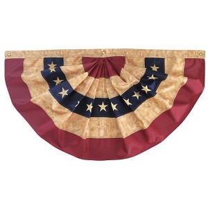 Briarwood Lane Tea Stained Embroidered Patriotic Bunting USA 72" x 36" Pleated Banner with Brass Grommets - 1 of 4