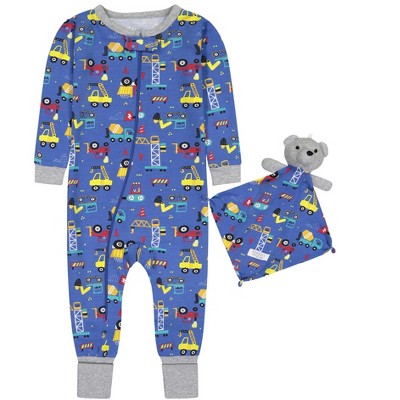 Image of Sleep On It Infant Boys Little Builder Zip-Front Coverall Pajama - Blue, 18M
