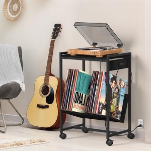 Oumilen 2-Tier End Table Record Player Stand with Charging Station and Vinyl Storage Shelf, Gray - 1 of 1