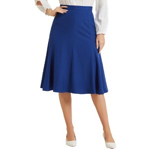 Allegra K Women's Side Zipper High Waist Elegant Flared A Line Midi Skirts - 1 of 4