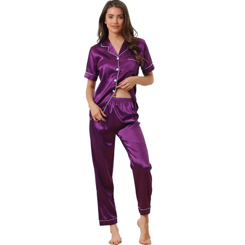 cheibear Women's Buton Down Sleepwear with Pants Nightwear Lounge 2-Pc Pajama Set, 1 of 6