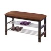 Syemin Ottomans and Benches Wood Shoe Bench, Shoe Rack Storage Organizer, Rustic Entryway Bench with Shelves, Hallway Bench, Brown, 31.5"*12"*19" - 2 of 4