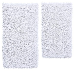 Knightsbridge Chenille Shaggy 220 GSF Non Skid Back Bath Rug Set - 2- Piece - 17x24 and 21x34", White - 1 of 4
