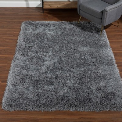 Pewter Gray Synthetic Shag Rug with Cotton Backing, 5' x 7'