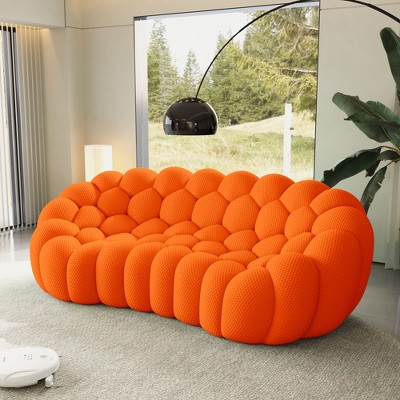 WJSHome Bubble Sofa,98.43'' Comfy Breathable Mesh Fabric Upholstered Curved Couch, 3D Honeycomb Shape Modern Couch for Living Room