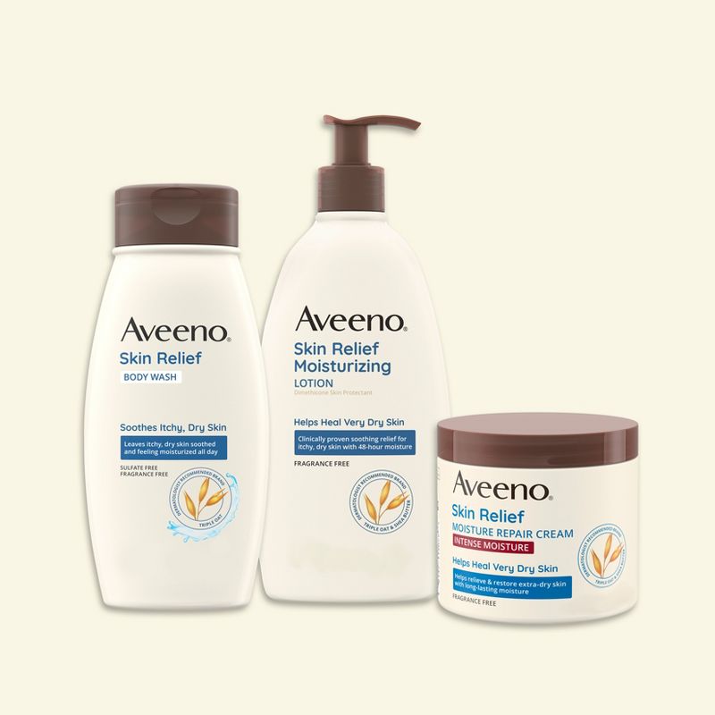 Aveeno Skin Relief Moisturizing Body Lotion with Oat and Shea Butter for Dry Skin, Fragrance Free, 3 of 15