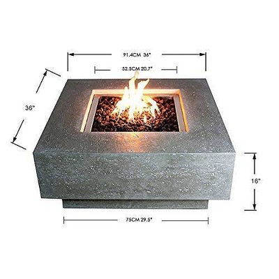 Gray Concrete Gas Fire Pit Table with Lava Rocks