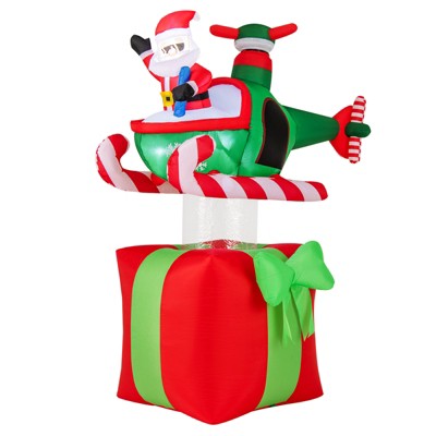 Tangkula 6 FT Christmas Inflatables Xmas Santa Claus in Helicopter Above Gift Box Santa Flying Airplane w/LED Lights & Wind Ropes Holiday Decoration