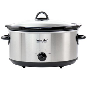 Better Chef 6 Quart Oval Slow Cooker with Removable Stoneware Crock in Stainless Steel - 1 of 4