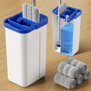 Mop and Bucket Set with Wringer - Long Handle Wall & Floor Cleaning System, Includes Squeeze Mop and Microfiber Pads - 1 of 4