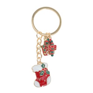 Unique Bargains Christmas Keychain Double Ring Zinc Alloy Colorful 3.15" 1 Pc - 1 of 4