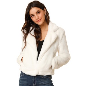 INSPIRE CHIC Women's Autumn Winter Cropped Notch Lapel Faux Fur Fluffy Jacket - 1 of 4