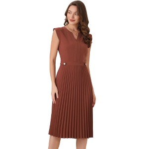 Allegra K Women's Sleeveless Casual V Neck Button Pleated Midi Dress - 1 of 4