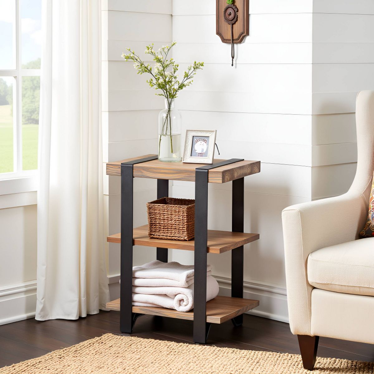 20" Modesto 2 Shelf Solid Wood and Metal End Table - Alaterre Furniture: Industrial, Rustic Design - thumbnail 5