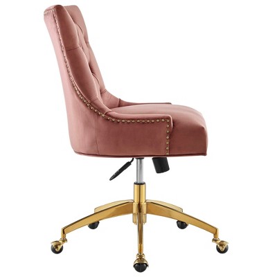 Gold Dusty Rose Armless Swivel Task Chair with Metal Base