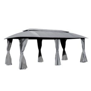 DOMETOUR 10x20ft Outdoor Gazebo with Double Roof, Curtains, Nettings, Heavy Duty Metal Frame Patio Canopy Tent Shelter for Garden Backyard, Gray - 1 of 4