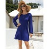Clearlove Womens Henley Mini Dress Drawstring Long Lantern Sleeve Button Down Crew Neck Casual A Line Dress - 4 of 4