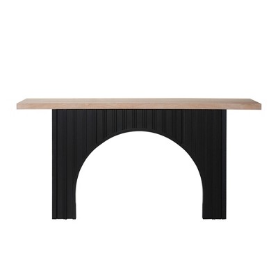 Vynxaria Elegant Arch Base Console Table Black and Natural Wood, 4 Assembly Styles, Easy Setup for Small Spaces