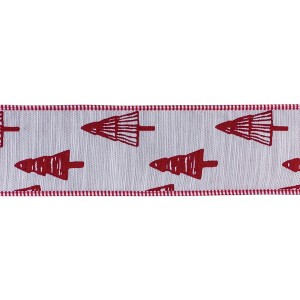 Holiday Ribbon 0.25 in Wired Polyester Red White Tree Pattern 4 in x 5 Yards By Melrose - 1 of 3