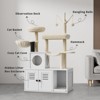 57.5 Inch Hidden Litter Box Enclosure with Cat Tree ＆ Condo, Modern 2 in 1 Cat Tree Tower with 2 Observation - 3 of 4