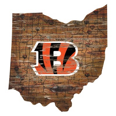 NFL Cincinnati Bengals 12" State Map Wood Sign