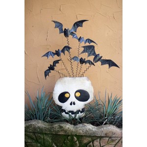 Kalalou Painted Metal Halloween Skull with Bats Yard Art – Indoor & Outdoor Decor - 1 of 3