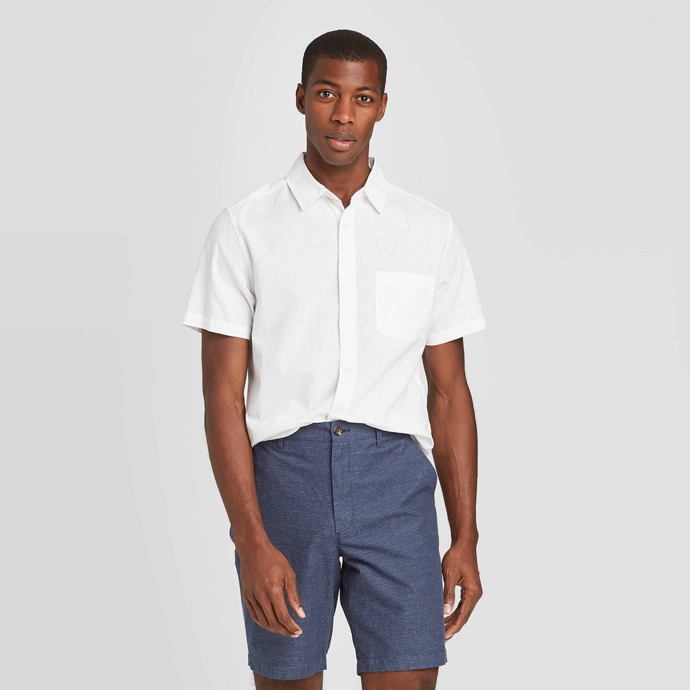 Men's Standard Fit Short Sleeve Linen Shirt - Goodfellow & Co True White L, Men's, Size: Large was $19.99 now $12.0 (40.0% off)