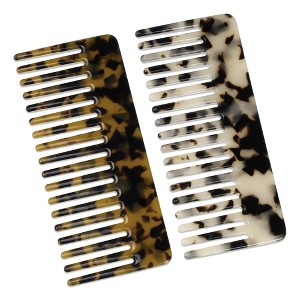 Unique Bargains Acetate Wide Comb for Curly Wet Hair Beige Brown Black 4.61"x1.97" 2 Pcs - 1 of 4